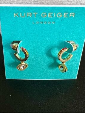 KURT GEIGER LONDON Evil Eye Crystal Huggie Hoop Earrings